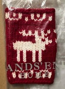 LANDS END Home Christmas Knit Wine Bottle Gift Cover Red MOOSE Ugly Sweater New - Picture 1 of 3