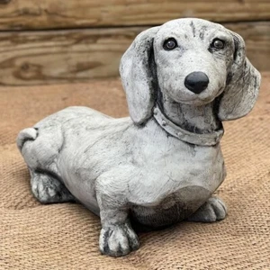 Concrete Dog Dachshund Figure Stone Pet Grave Marker Outdoor Or Indoor Decor "8 - Picture 1 of 11
