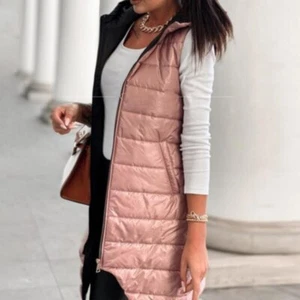 Chaleco Largo Con Capucha Para Mujer Chaqueta Sin Mangas Moda De Invierno Casual - Picture 1 of 18