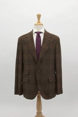 NWT$8195 Brunello Cucinelli Men Cashmere Blend Glen-Check 2Pc Suit 50/ 40US A252 - Image 1 of 4
