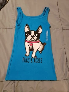 TOTAL GIRL Ribbed Tank Top Pugs & Kisses Turquoise Size M ( 10/12) NWT! - Picture 1 of 4