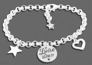 SILBER TAUFARMBAND, STERN, HERZ ANHÄNGER, NAMENSSCHMUCK - Bild 1 von 1