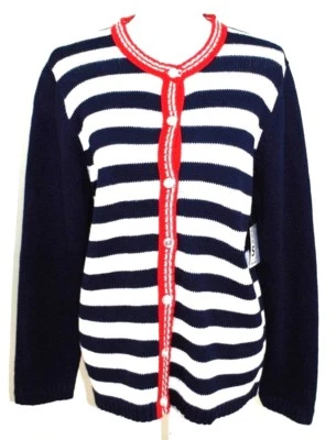 Cárdigan deportivo para mujer Sag Harbor suéter botón delantero talla S rojo blanco azul Foto 1 de 4