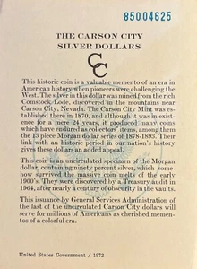 1885 Carson City Dollari Argento GSA Certificato COA - Foto 1 di 1