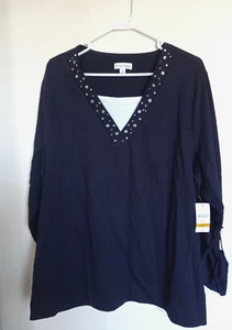 Studio Works NWT Navy V-Neck Top Size 3X - Picture 1 of 3