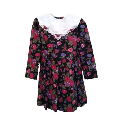 Vestido Bonnie Jean Vintage Niñas Talla 6X Negro Floral Manga Larga Encaje Modesto Foto 1 de 4