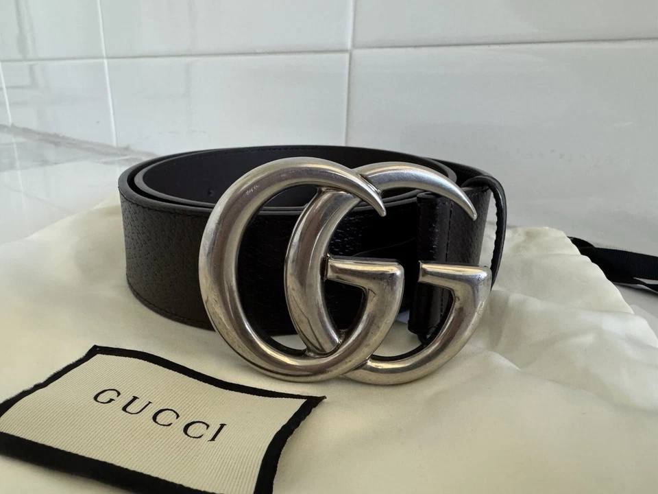 CINTURÓN ANCHO GUCCI GG MARMONT, CUERO MARRÓN, Talla 32 Foto 1 de 3