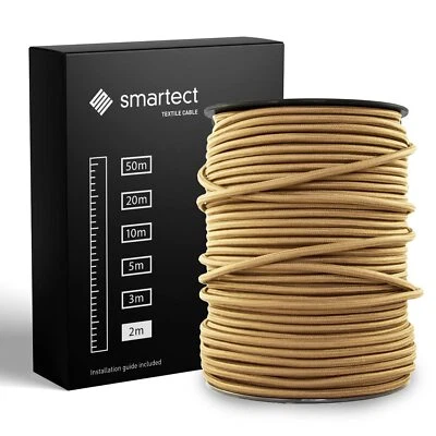 Cable Electrique Textile Marron Clair Fil Electrique Tissu de 2 Mètres 3 Cond... - Photo 1/4