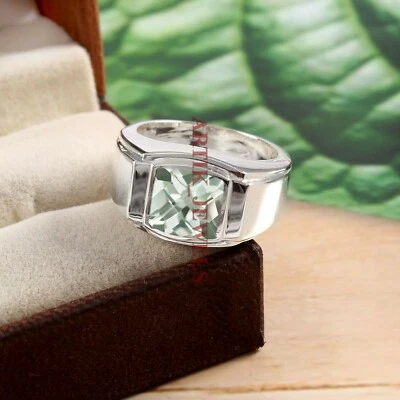 Natural Green Amethyst Gemstone with 925 Sterling Silver Ring for Men's #4947 - Image 1 of 4