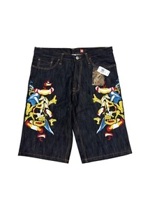 Ed Hardy by Christian Audigier Embroidered Skull & Bones Shorts Size 37 - Tag:38 - Picture 1 of 5