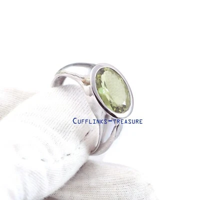 Natural Green Amethyst Gemstone with 925 Sterling Silver Ring For Men's #7802 - Image 1 of 4