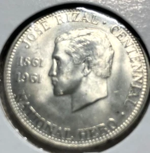 elf Philippines Half Peso 1961 Silver Jose Rizal Phiadelphia Mint - Picture 1 of 2