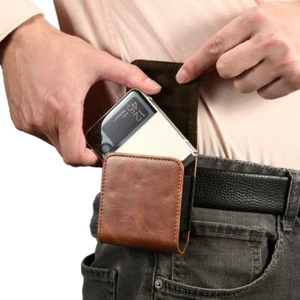 For Samsung Galaxy Z Flip 3 5G/Z Brown Leather Belt Clip Pouch Cover Holster Bag - Picture 1 of 9