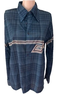 Vintage 70's Chemise Et Cie Disco Shirt Mens Large Navy Geometric Long Sleeve - Picture 1 of 5