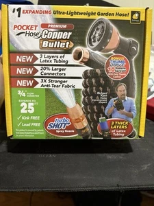 Pocket Hose Copper Bullet 25 FT With Thumb Spray Nozzle AS-SEEN-ON-TV, 650psi - Picture 1 of 11