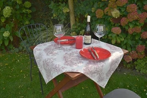 Tablecloth Provence 85x85 CM Cream Burgundy Jacquard Gobelinart from France - Picture 1 of 6