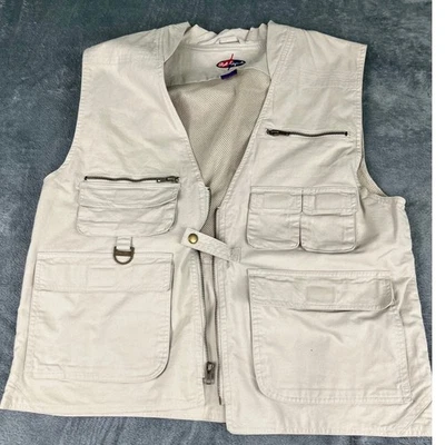 Reel Legends Fishing Vest Men’s L Beige Multi Pocket Mesh Lined Outdoor Exc - Image 1 of 4