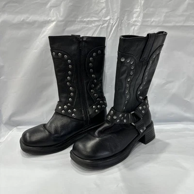 Steve Madden Valent ботинки девочек 1 черный кожаный квадратный носок с заклепками мотоциклиста EBS933 - Изображение 1 из 4