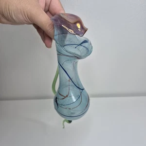 Handgefertigter Glaskrug Pflanze Fleischfresser Vase gold blau grün Hänger signiert *hinweis* - Bild 1 von 7