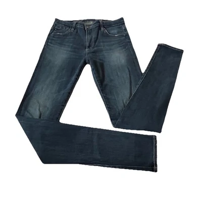 Pantalones de mezclilla AG Adriano Goldschmied talla 27R The Farrah ajustados tiro alto elásticos azules Foto 1 de 4