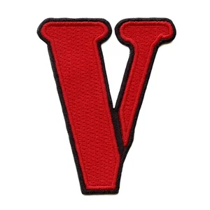 Basic V Logo Patch Red Stencil Letter Embroidered Iron On - Bild 1 von 2
