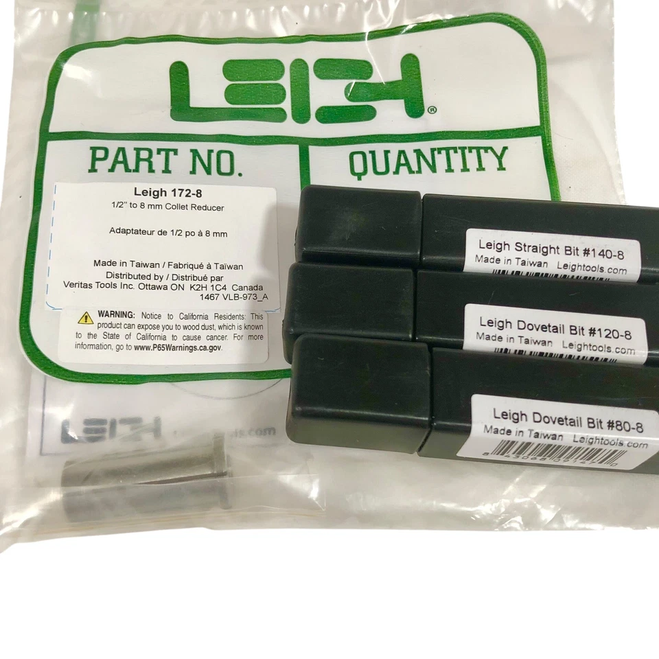 Tres nuevas brocas de enrutador Leigh cola de milano con nuevo reductor de pinza Leigh Foto 1 de 4