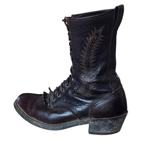 Avonite Hypalon Oil Resistant Kiltie Cowboy Boots 9 D Brown Lace Up Wester Work - Picture 1 of 12