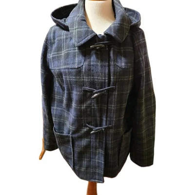 Pea Coat Plaid Wool Cotton Blend Women's Sz XXL Fisherman Zip&Toggle Old Navy - Image 1 of 4