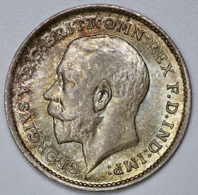 1911 Great Britain George V 3p Brilliant UNC Threepence Toned - Image 1 of 3