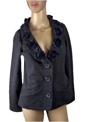 Nick & Mo Women’s Sz S Buttoned Jacket Blazer  Gray Flowered Appliqué Collar - Image 1 of 4