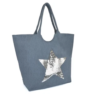 Sequin Star Design Canvas Summer Tote Bag Holiday Beach Bag - Picture 1 of 7