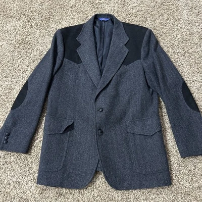 Abrigo deportivo occidental PENDLETON lana tweed parches en el codo gris con negro 44 largo Foto 1 de 4
