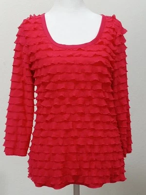 Top Slinky Brand Pequeño Naranja Quemado Volantes Manga 3/4 Cuello Redondo - Ver Detalles Foto 1 de 4