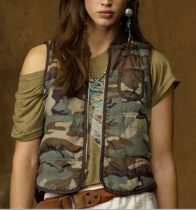 NWT Denim & Supply Ralph Lauren Quilted Vest Womens Small Green Camo US Flag - Picture 1 of 6