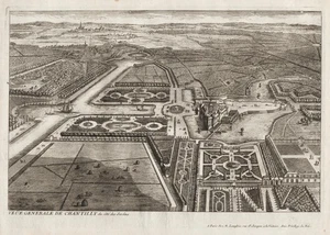 Chateau de Chantilly jardín cour Oise castle view Perelle grabado en cobre - Imagen 1 de 1