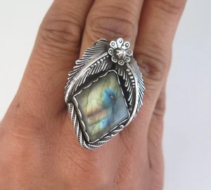 XL Sterlingsilber & Labradorit Southwestern Handarbeit verstellbar Statement Ring - Bild 1 von 8