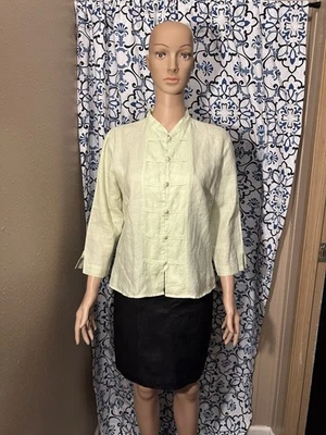 Camisa/cardigan Richard Malcolm para mujer irlandés de lino verde pastel con botones talla L Foto 1 de 4