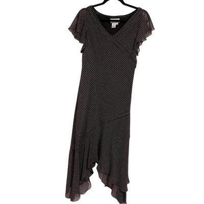 Vestido Adrianna Papell Negro y Rosa Lunares Seda Volantes Dobladillo Hasta la Rodilla 12 Foto 1 de 4