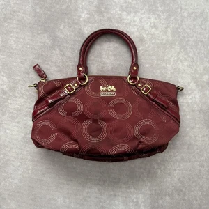 Vintage Y2K Coach Satchel Bag Womens Madison Burgundy C Dotted Leather Purse - Picture 1 of 16
