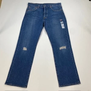 Levi Strauss 501 Original Stretch Jeans Dark Wash Button Fly Distressed W34 L30 - Picture 1 of 8