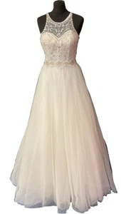 White Beaded Wedding Dress Size 6 Tulle A-Line - #OCC55 - Picture 1 of 20