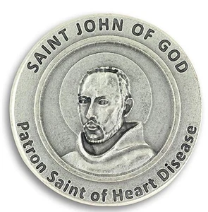 St John of God Healing Pocket Token Patron Saint of Heart Disease Silver Tone - Picture 1 of 3
