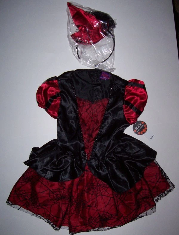 De colección NUEVO CON ETIQUETAS DISFRAZ DE BRUJA DE LUGAR PARA NIÑOS 4 HALLOWEEN VESTIDO SOMBRERO ROJO NEGRO ARAÑAS Foto 1 de 4
