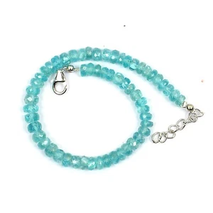 Sky Blue Apatite Stone Beads Bracelet Rondelle Beads Bracelet 9 inch BMC-1311 - Picture 1 of 6