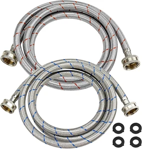 6 Ft Stainless Steel Braided Water Supply Hoses for Washing Machine - 2 Pack - Picture 1 of 12