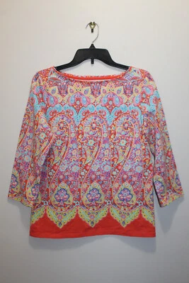 TALBOTS WOMENS CASUAL TUNIC TOP 3/4 SLEEVE PAISLEY ORANGE & MULTICOLOR SIZE S Foto 1 de 3