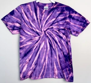Custom Handmade Tie Dye T-Shirt, Spiral Tie Dye Short Sleeve Tee, Youth Large - Picture 1 of 2