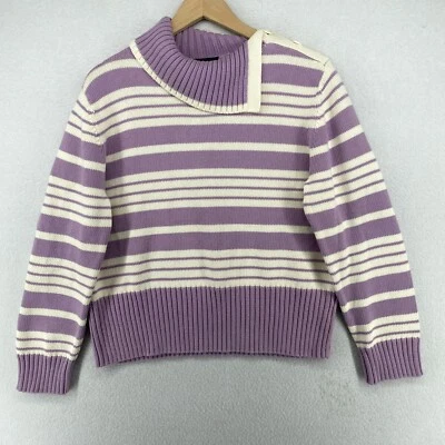 NORTON MCNAUGHTON Sweater XL Striped Button Turtleneck Jumper Cotton Purple NEW - Image 1 of 4