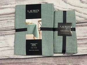 RALPH LAUREN Set 70” Round Tablecloth & 4 Napkins Green / Dark Mint - Picture 1 of 5