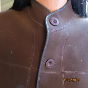 BROWN SUEDE, leather trim/unisex WAISTCOAT/italian / insulated /S-Med/8-14 - Picture 1 of 6